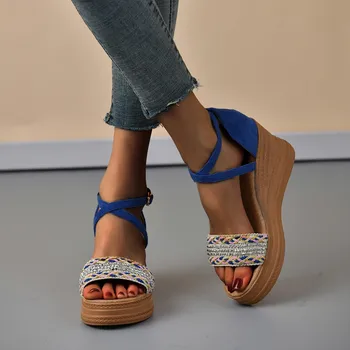 Dámske Ležérne Kliny Sandalias Mujer Lete Nové Peep ToeHeels Platformu Sandále Dámske Svetlo Pláže Topánky Zapatos De Mujer