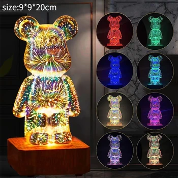 E2 3D Ohňostroj Medveď LED Nočné Svetlo 7 farieb Atmosféru Svetlo Projektora Romantickej Spálne Dekorácie Ploche Dekoratívne Lampy Darček