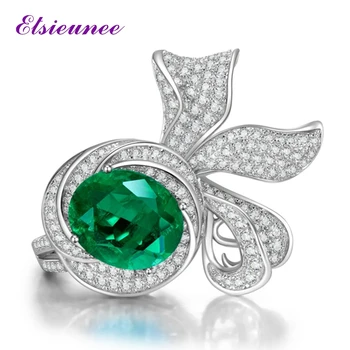 ELSIEUNEE 5CT Emerald Drahokam Prstene pre Ženy Výročie Strany 925 Sterling Silver Ženskej Strany, Jemné Šperky Krúžok Veľkoobchod