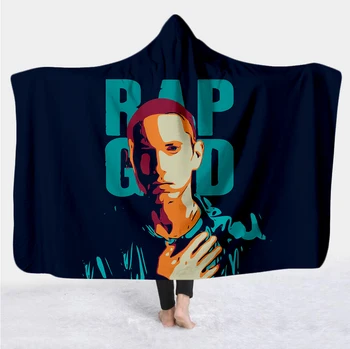 Eminem Charakter vzor s Kapucňou Deka Dospelých farebné dieťa Sherpa Fleece Nositeľné Deka Mikrovlákno posteľná bielizeň štýl-4