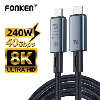 FONKEN USB Kábel 4 40Gbps Rýchlo 8K 60Hz Prenos Dát Drôt USB-C PD 240W Typ C Nabíjací Kábel pre M1 Macbook/Mac Studio Displej