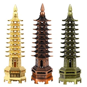 Feng Shui 9-Úrovne Zliatiny 3D Model Čínskej Wenchang Pagoda Veža Remesiel Socha Suvenír Domáce Dekorácie Kovové Remeselné Dary