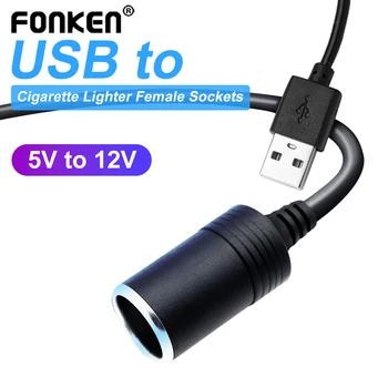 Fonken Auto Converter Adaptér Káblového ovládača USB Port 5V do 12V Zásuvky pre zapaĺovač Žena Napájací Kábel pre Napájací Banky