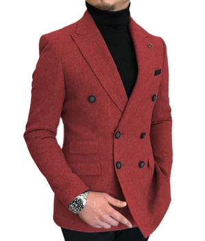 Formálne 2023 Nové Burgundská Červená Sivá Klope Tux Mužov Slim Fit Formálne Vyhovuje Kabát, Bundu Zákazku Pre Wendding Strany Vlnené tkaniny