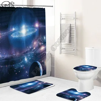 Galaxy Kúpeľňa Nastaviť Spolu Sprchovací Záves, Koberec Nastaviť Kúpeľňa Rohože Koberce, Wc Dekor Mat 3D Tlačené