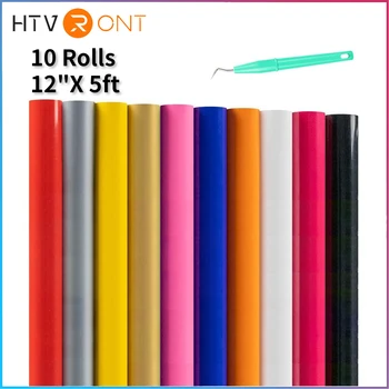 HTVRONT 10pc 12inX5ft Multi Farby PVC Prenos Tepla Vinyl Roll pre Cricut T-shirt Tlač DIY Žehlička na HTV Film Domáce Dekorácie