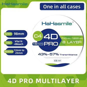 HaHasmile 4D Pro Viacvrstvových 98-C4 Zirconia Bloky 8 Vrstiev 43%-57% Zubné Laboratórium Zuby Obnova Materiál Pevné Zirconia Dics
