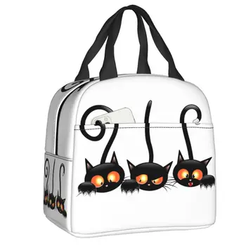 Halloween Black Cat Izolované Obed Box pre Ženy Opakovane Tepelnej Chladnejšie Obed Taška na Cestovanie Piknik Jedlo Kontajner Tote Tašky