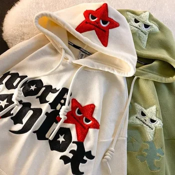 Harajuku Demon Výšivky Hoodies Ulici päť-špicaté hviezdy list dizajn pulóver hoodies ženy, 2023, mikiny ženy oblečenie