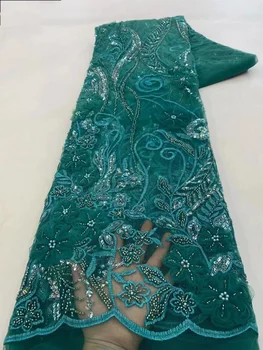 High-End Luxusný Ručne Korálkové Textílie s Flitrami modrá Čipky pre Svadobné Šitie Afriky Čipky Textílie Materiál francúzskej Čipky a Tylu
