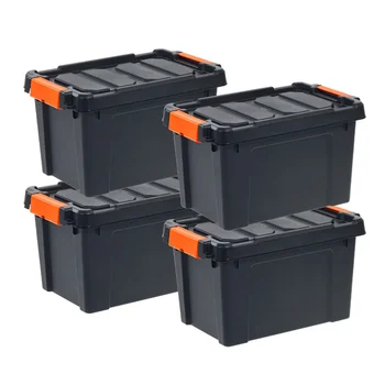 IRIS USA, 5 Galón Ťažkých Plastové Úložný Box, Čierny, Sada 4 Skladovacie Boxy & Zberných nádob úložný box