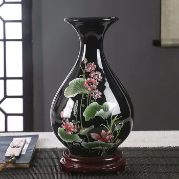 Jingdezhen Keramické Výrobky Ugold Glazúra Lotosový Kvet Obrázok Kvetu Usporiadanie Malá Váza Čínsky Domov Obývacia Izba Dekoratívne Remeslá