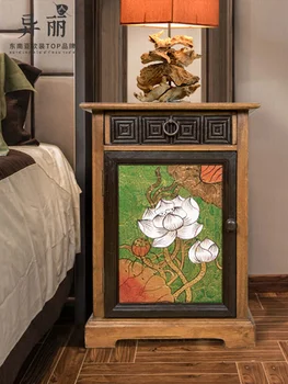 Juhovýchodnej Ázie vintage maľované lotus nočný stolík, nočná malé skrinky, Thajský štýl drevené úložné skrine nábytok, spálne