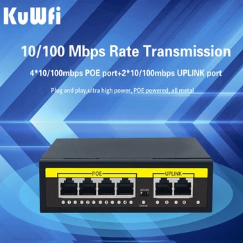 KuWfi 48V POE Switch 6 Port 10/100Mbps Smart Switch pre IP Kamery / Wireless AP /CCTV Kamera 1.2 gb / S, Full-duplex IEEE802.3 AF/V