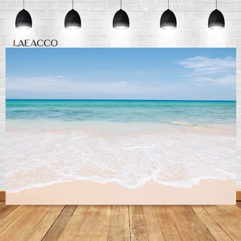 Laeacco Letné Beach Fotografie Pozadí Prímorské Piesku Modrou Vodou Zobraziť Sky Coulds Svadbu, Dovolenku, Dovolenku Portrét Pozadie