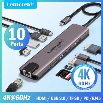 Lemorele TC46 10in1 USB HUB Dokovacej Stanice, USB, c Rozbočovač HDMI 4K 60Hz USB 3.0 RJ45 1000Mbps PD100W Poplatok Za Macbook Pro Notebook
