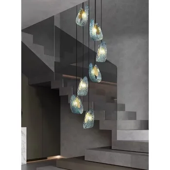 Lustre, Schodisko, tvorivé Nordic obývacia izba moderný minimalistický byt lampy duplex budovy, duté dlho prívesok svetlá