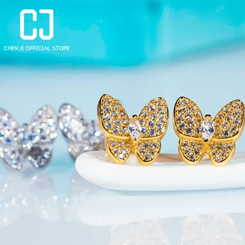 Luxusné Full High Uhlíka Diamant Motýľ Ucho Pracky Pre Ženy, Nový 925 Sterling Silver Temperament Jemné Sladké, Jemné Šperky