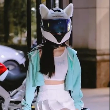Líška, Mačka Uši Ženy Prilba Dekorácie Roztomilý Osobnosti Motocykel, Auto na Elektrický pohon Žena Rider 3D Plyšové Malé Príslušenstvo