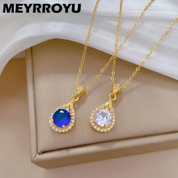 MEYRROYU Nehrdzavejúcej Ocele 316 2023 Nové Úplné Diamond Kvapka Tvar Náhrdelník Prívesok Pre Ženy, Luxusné Strany Svadobné Šperky
