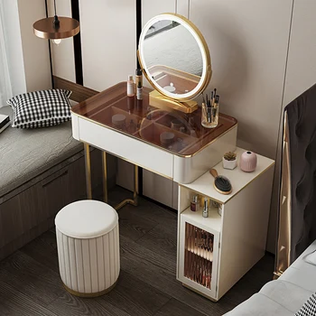 Malé Domáce Toaletný Stolík Sklo Svetla Luxusný Make-Up Tabuľky Vynikajúci Zmysel Pre Spálne Moderný Minimalistický Kabinetu Ako Celok Nábytok