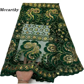Mccarthy Zelená Luxusné Sequin Čipky Textílie 2023 Vyšívané Nigérijský francúzskej Čipky a Tylu Textílie S Flitrami Svadobné RFA105E