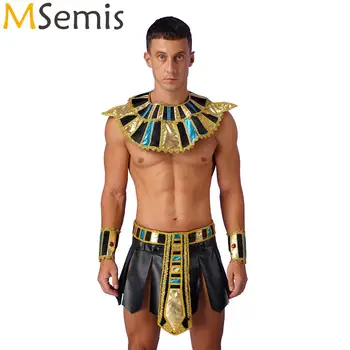 Mens Starovekého Egypta Egyptský Kráľ Cosplay Kostým pre Dospelých Egypt Oblečenie Faraóna Oblečenie, Sukne s Krku Pás Náramky Nastaviť