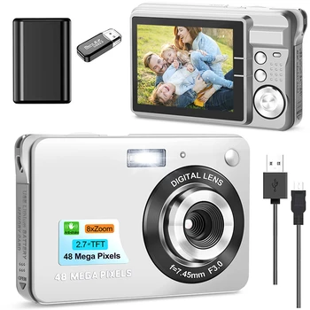 Mini Digitálny Fotoaparát 8X Digitálny Zoom Kompaktné Fotoaparáty pre Fotografie, 2,7 Palca FHD Vrecku Kamery， Vhodné pre začiatočníkov