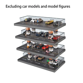 Model Auta Diorama Parkovisko Budovy Displej Prípade 4-vrstvy Veľkú Kapacitu Dekorácie Viacúčelová Hračka Auto Polica Domova