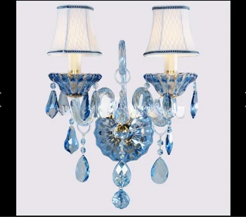 Moderný Európsky Modrá Farba K9 Crystal nástenné Svietidlo luxusné Spálne Posteli Stenu Sviečky E14 K9 crystal Stenu Scones AC 100% Zaručená