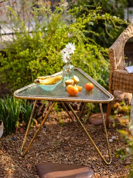 Moderný Záhradný Vintage Káva Gold Iron Art Camping Nordic Sklenený Stôl Mobile Vonkajšie Malé Make-Up Tabuľky MetalParty Piknik Stôl