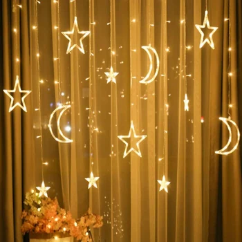 Moon Star Opony String Svetlá 11.5 FT 138LED 8 Blikajúce Módy pre Ramadánu Svadobné Party Vianoce, Halloween Garden Krytý Dekor