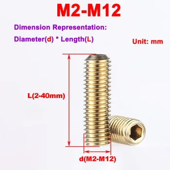 Mosadz Stroj Meter Konkávne Konci Bezhlavého Mm Nastavovacia Skrutka M2-M12