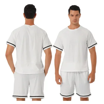 Muž Bežné Beží Súpravy Oblečenie Cvičenie Šport Vyhovovali Pure Color T-shirt Elastické Šnúrkou Pás Nastaviť na Futbal, Basketbal Športové oblečenie