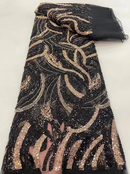 Najnovšie Čierne Korálkové Čipky Textílie Luxusné Nigérijský Oka Textílie, Čipky 2022 Francúzsky Čistý Čipky Textílie S Flitrami Na Svadbu