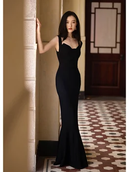 Ni-Hviezdičkový to Isté Čierna Čistá Túžba Popruh Šaty dámske Letné Nový Pás Slim Wrap Hip Fishtail Šaty
