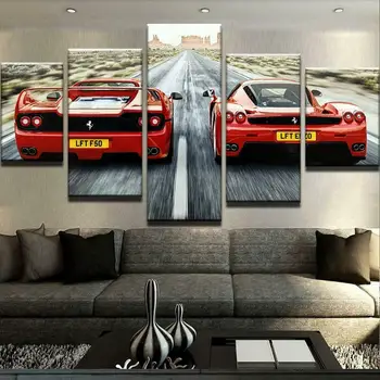 Nie Zarámované Plátno 5 Panel Beží Red Supercars Modulárny HD Wall Art Plagáty, Obrázky Domova Pre Obývacia Izba Obrazy