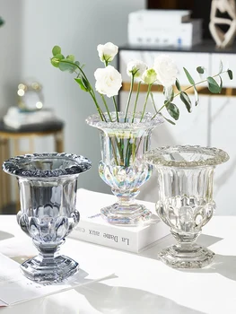 Nordic Krištáľové Sklenené Vázy Kreatívne Vysoko Nohy Úľavu Hydroponics Kvety, Vázy Obývacia Izba Dekorácie Kvet Usporiadanie Ornament