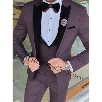 Nové Módne Muži Obleky Slim Fit 3 Kusy Muž Vyhovuje Formálne Groomsmen Svadobné Tuxedos Sako+Vesta+Nohavice Kostým Homme Mariage