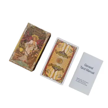 Nový 12*7 cm, Zlaté Art Nouveau Tarot 78 kariet Zlaté Art Nouveau Tarot S Farebnými brožúra Rodiny Zábava deti hračky
