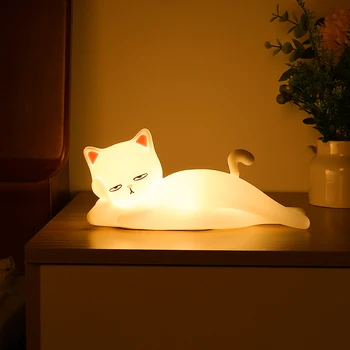 Nočné Svetlo USB Nabíjateľné Cute Cat Noc Čítanie Pre Deti Baby Deti Cartoon Teplé Svetlo Dekoratívne, Ľahké, Mäkké Silikónové LED