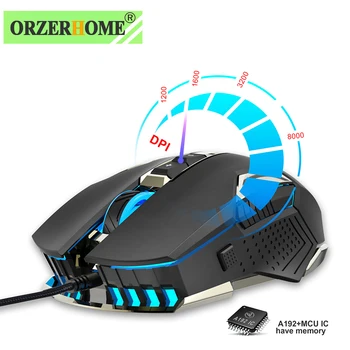 ORZERHOME Káblové Programovateľné Hernej Myši Nastaviteľné 8000 DPI Prenosné USB Počítačová Hra Myší Hráč Príslušenstvo s LED Backlit