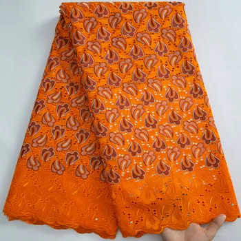 Orange Afriky Bavlna Čipky Textílie Luxusné Švajčiarske Voile Čipky 2023 Vysokej Kvality 5Yards Nigérijský Suché Čipky Pre Svadobné Party Y3251