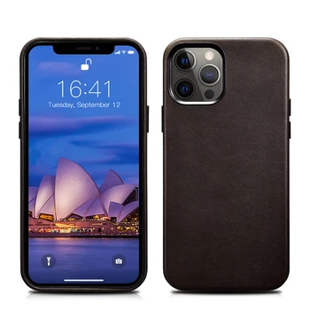 Originálne Kožené puzdro pre iPhone 12 Pro Real Skin Business Case pre iPhone 12 Prípade Magnetické Plnenie Kryt Telefónu Káva Farba