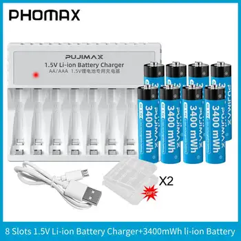 PHOMAX 1,5 V AAA Lítiová Nabíjateľná Batéria 3400mWh s 8-Slot Nezávislé Inteligentné Nabíjačky Batérií, Konštantný Výstupný 1,5 V Trvanlivé
