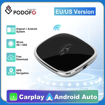 Podofo Carplay Ai Box Android 13 Bezdrôtový Android Auto CarPlay 4GB+64 GB Pre Auto S CarPlay Pôvodný Systém Upgrade