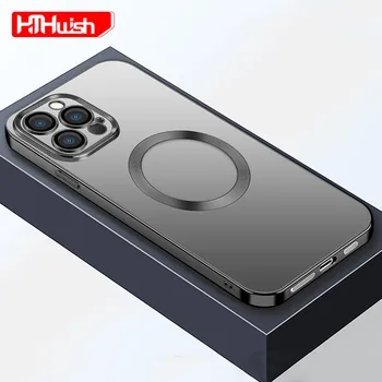 Pre Magsafe Magnetické Bezdrôtové Nabíjanie puzdro pre IPhone 13 12 14 11 Pro Max Luxusné Transparentné Silikónové Šošovky Chránič Kryt