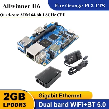Pre Orange Pi 3LTS Allwinner H6 Quad-Core, 2GB+8 GB EMMC Flash HD+WIFI+BT5.0 Open Source Doska+Puzdro+Napájací Adaptér
