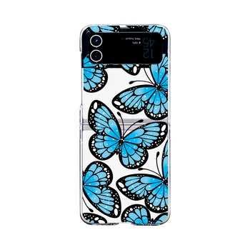 Pre Samsung Galaxy Z Flip 4 3 Veci Blue Butterfly Vzor Maľované Transparentné Skladacie Shockproof Jasné PC Pevný Kryt Príslušenstvo