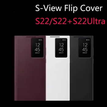 Pre Samsung S22 Ultra Plus 5G Smart Jasné Zobraziť Telefónne Prípade Inteligentných Flip Kožený Kryt Pre Galaxy S22+ Úplné Ochranný plášť